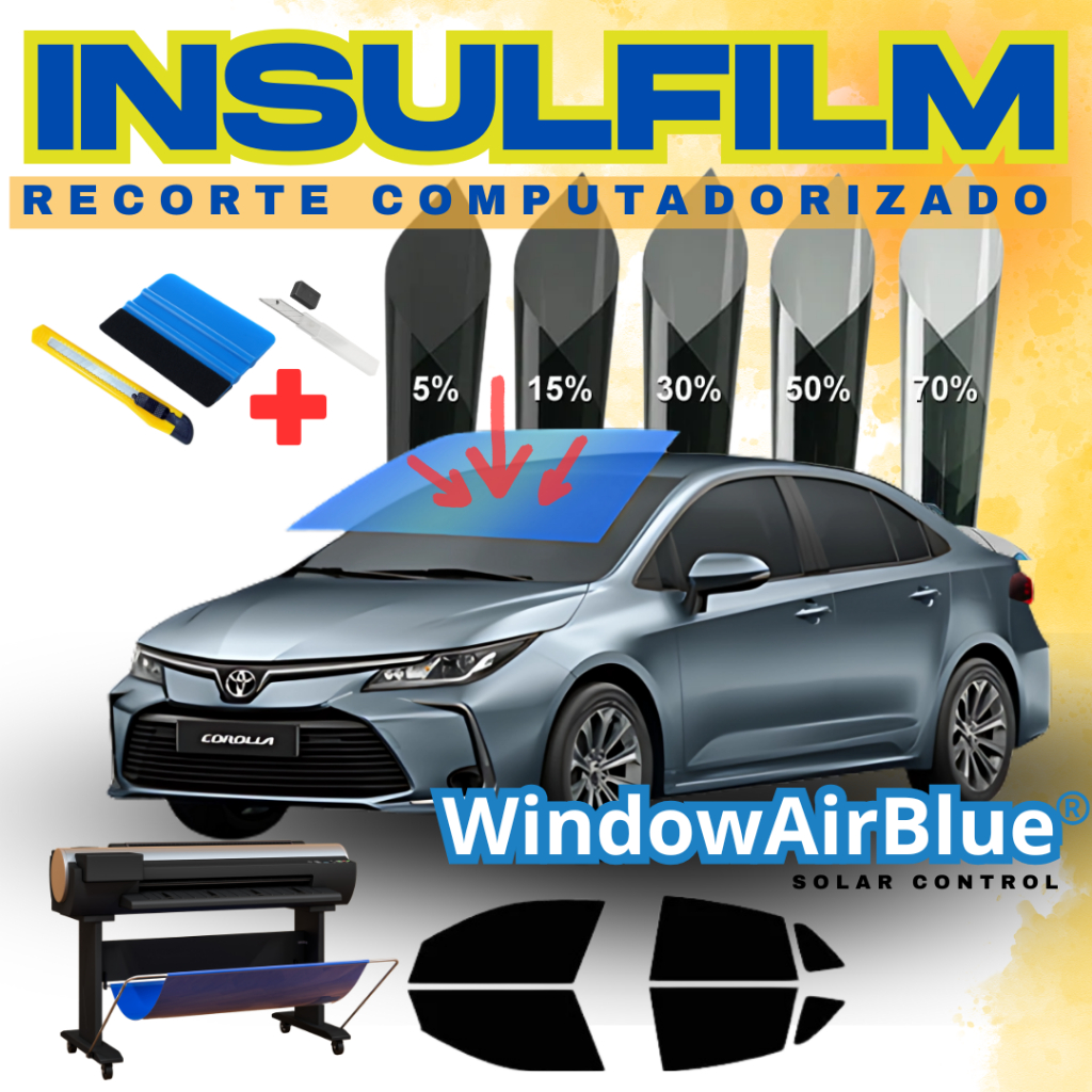 Película Insulfilm Fumê Filme Nano Cerâmica Carbono Para-brisas Completo Airblue Toyota Corolla 2022