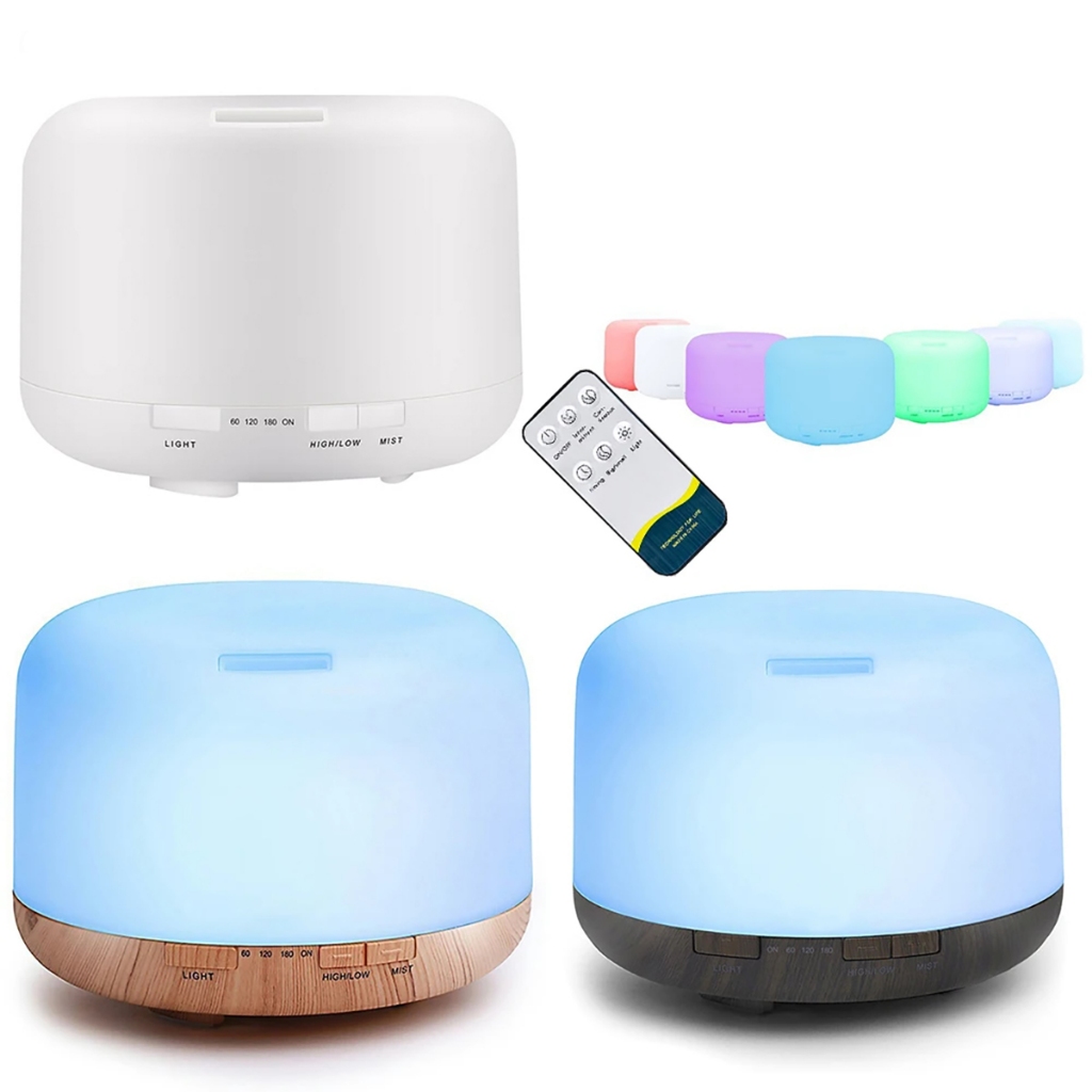 Difusor Ultrassônico LED RGB 500ml Umidificador Aromático Com Controle Remoto 7 Cores Top
