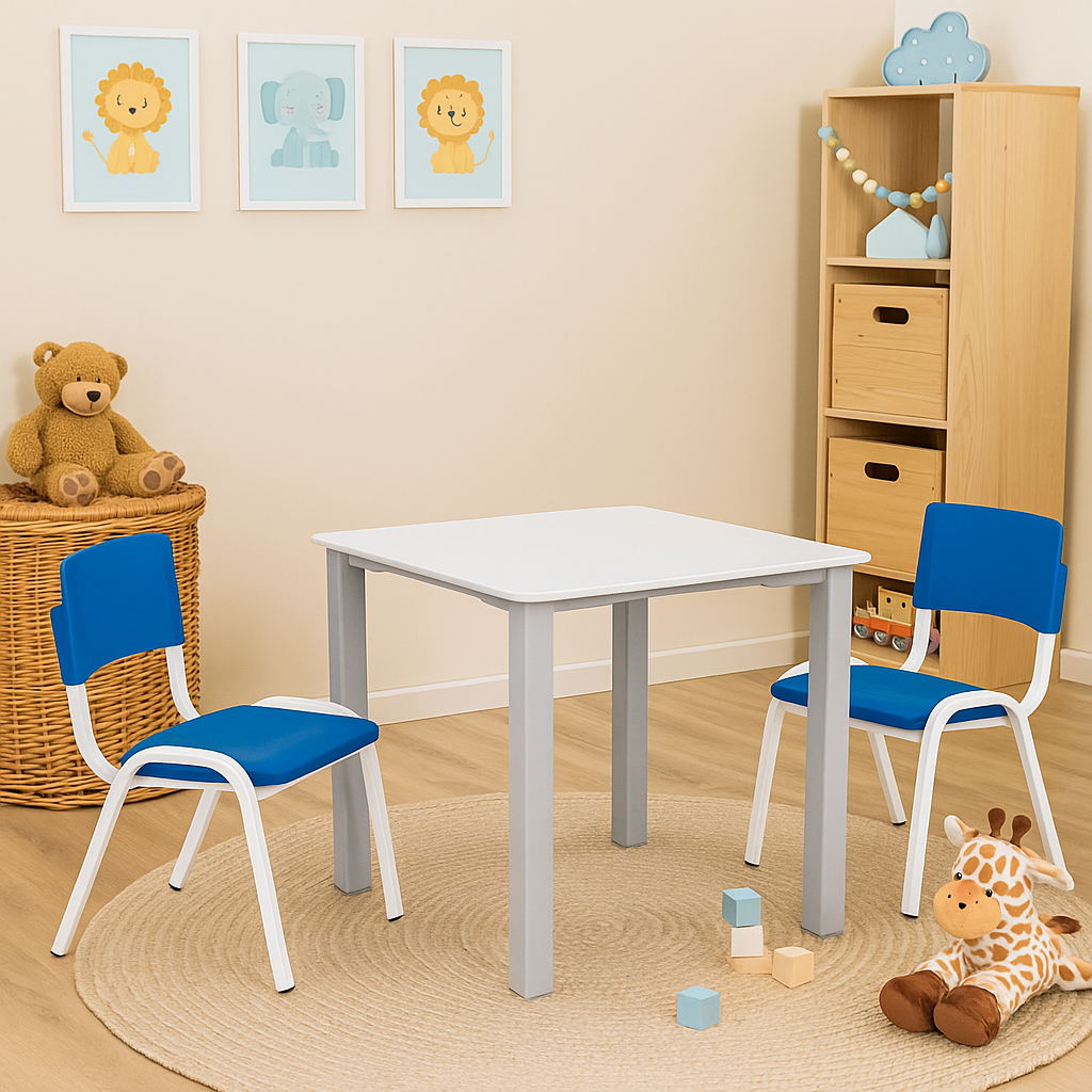 Kit Conjunto Mesa Infantil com 2 Cadeiras Azul Estudo Didática Educativa em Oferta na Shopee