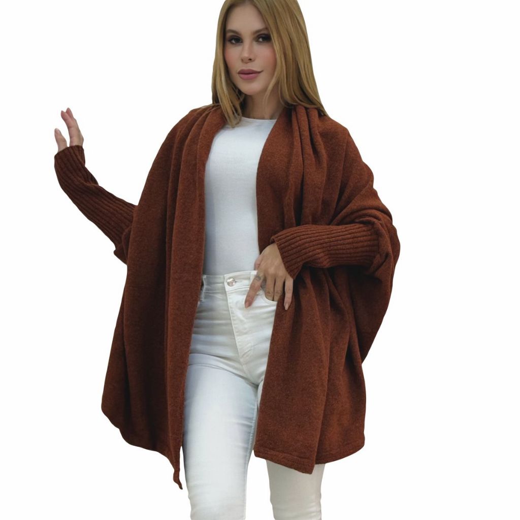 Kimono Capa Poncho Blusa Tricô Mousse Outono Inverno Feminina