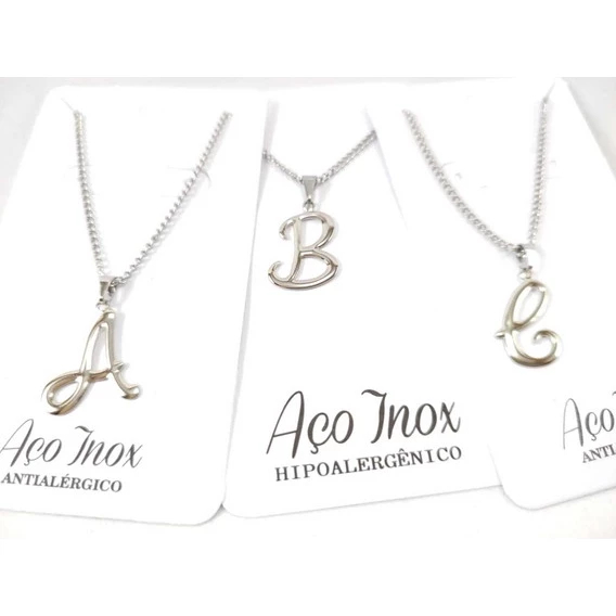 colar de letra inicial Prata nome masculino feminino aço inox em Oferta na Shopee
