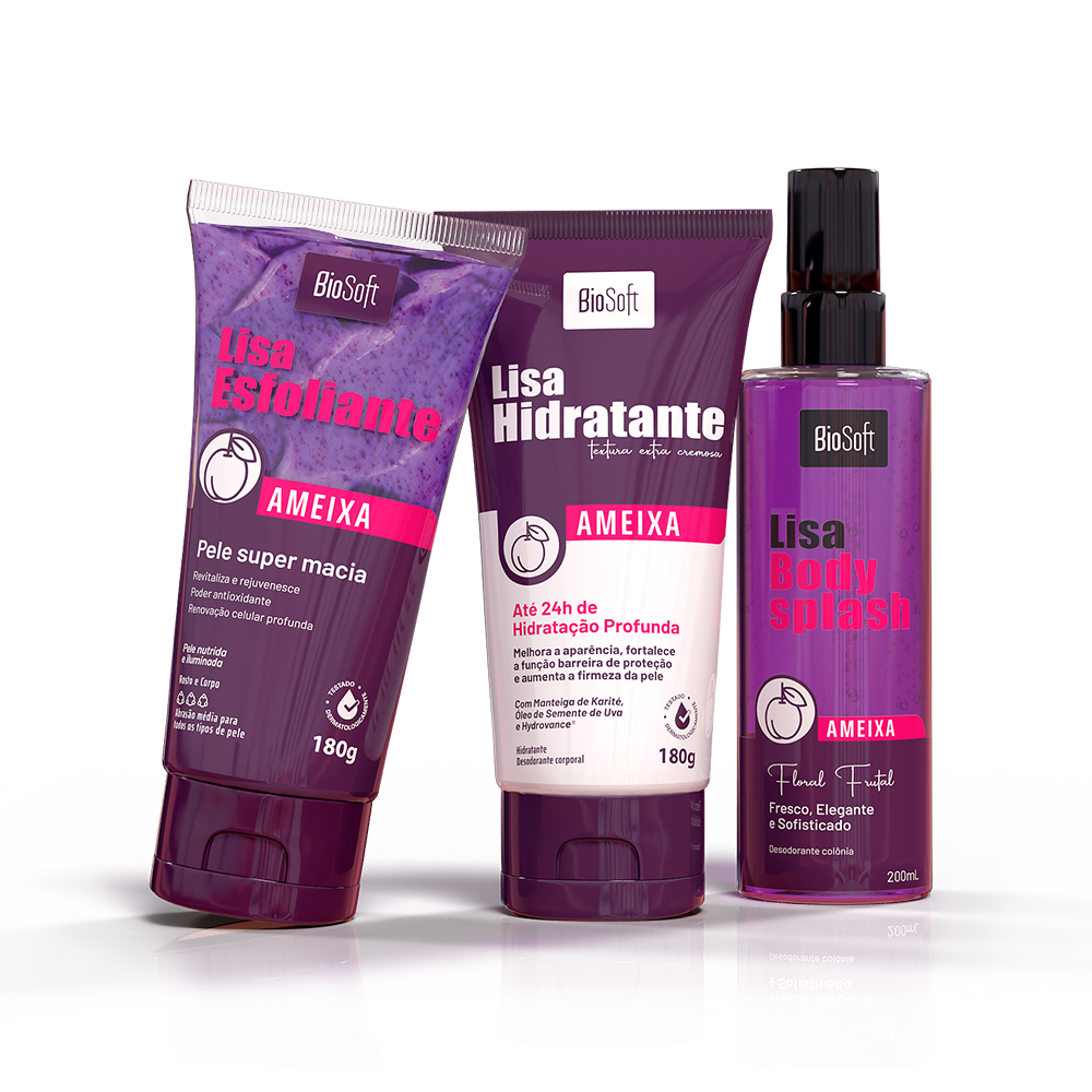 Kit Esfoliante + Hidratante + Body Splash - Banho Premium Ameixa Bio Soft