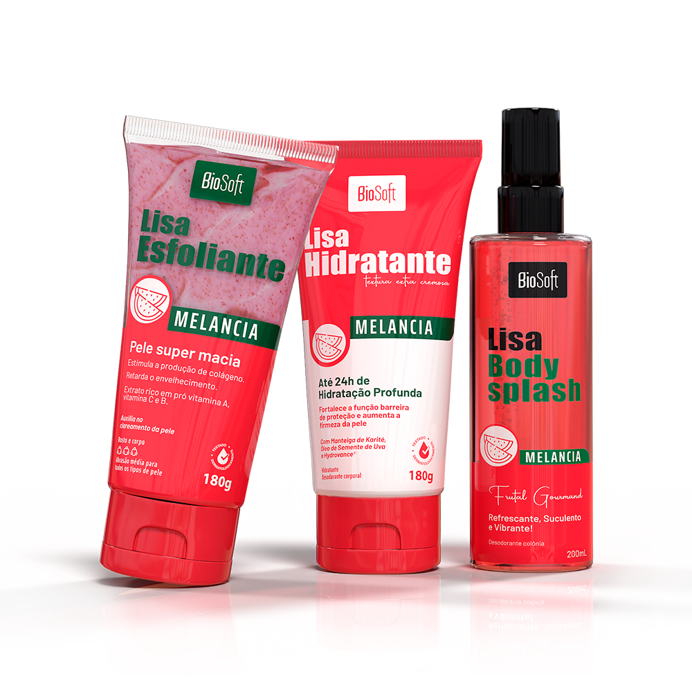 Kit Esfoliante + Hidratante + Body Splash - Banho Premium Melancia Bio Soft