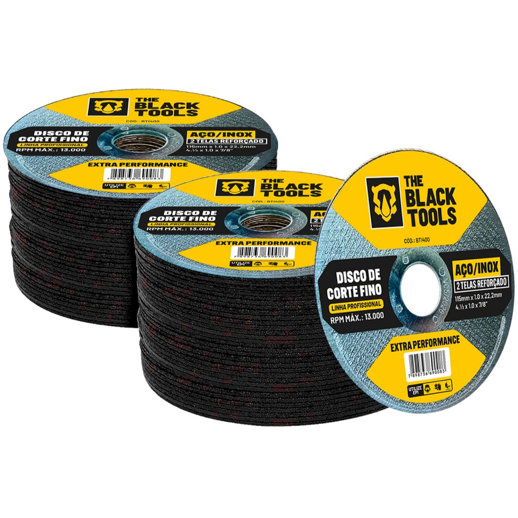 Disco Corte Fino Inox 4.1/2 X 1,0mm Esmerilhadeira 100 Peças The Black Tools - Home & Living