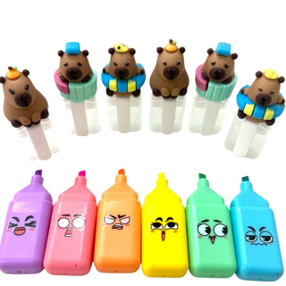 Kit com 6 Cores Marca Texto Capivara Estampa com Carinhas - Papelaria Fofa em Oferta na Shopee