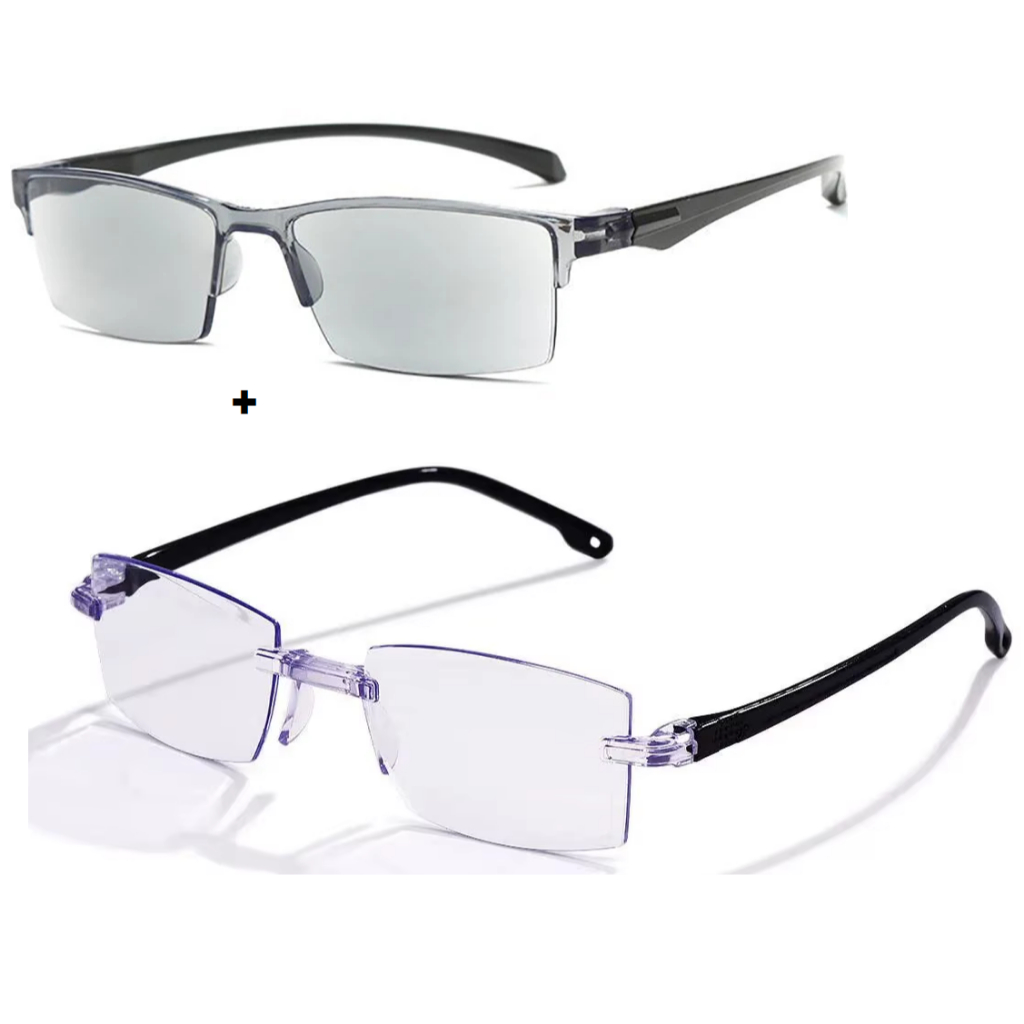 2 Óculos De Leitura, Zoom Automático Inteligente lente cinza e lente transparente