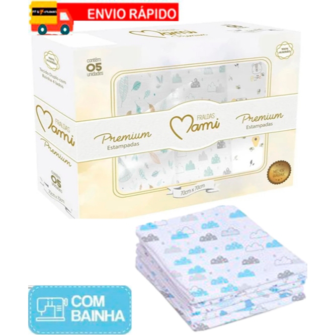 Fralda De Pano Com Bainha Tecido Duplo Pano Super Luxo Mami caixa presente Com 5 Peças