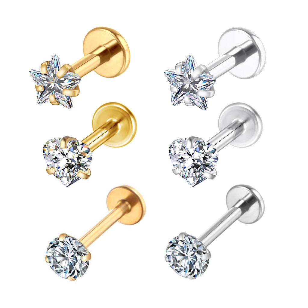 Piercing Labret Zircônia Aço Cirúrgico | Helix, Tragus, Conch, Nariz, Boca-Medusa Piercing de Orelha Tragus em Oferta na Shopee