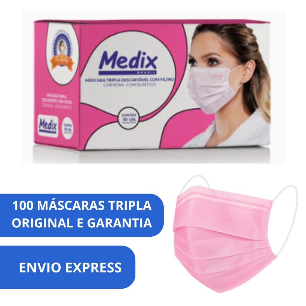 Kit 2cx Mascara Tripla Descartavel Com Elástico Rosa 100un - Medix em Oferta na Shopee