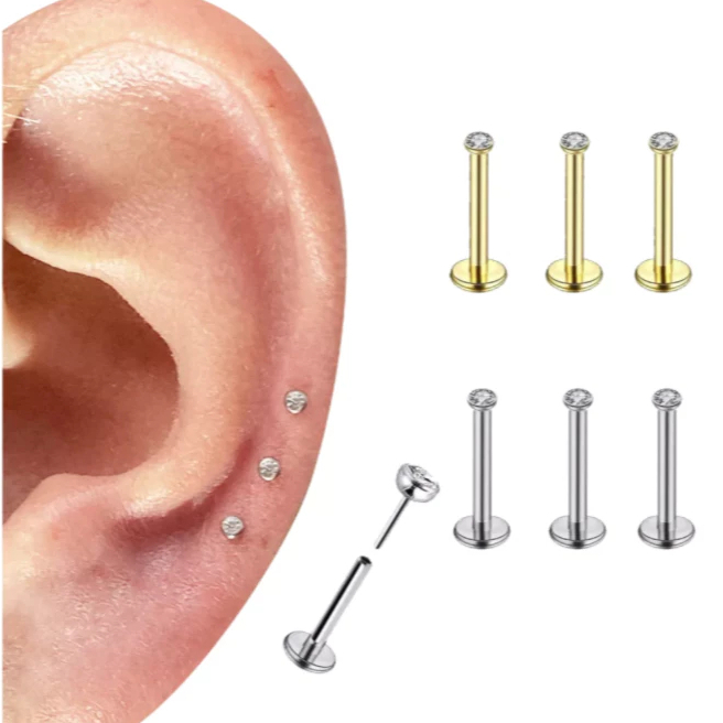 Kit 3 Piercing Titânio Push Pin Australiano Zircônia Ponto de Luz em Oferta na Shopee
