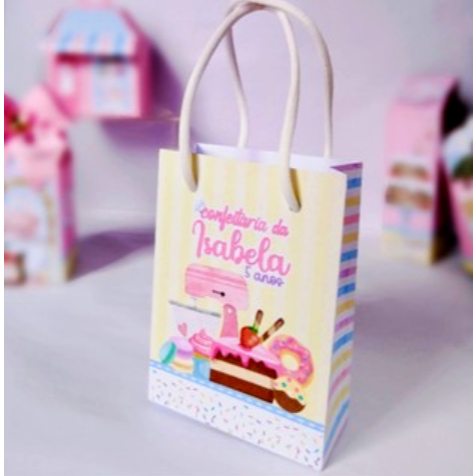 Sacolinhas surpresa Personalizada Confeitaria - Bolsinha Mundo Doce - Lembrancinha Doceria - Festa Infantil