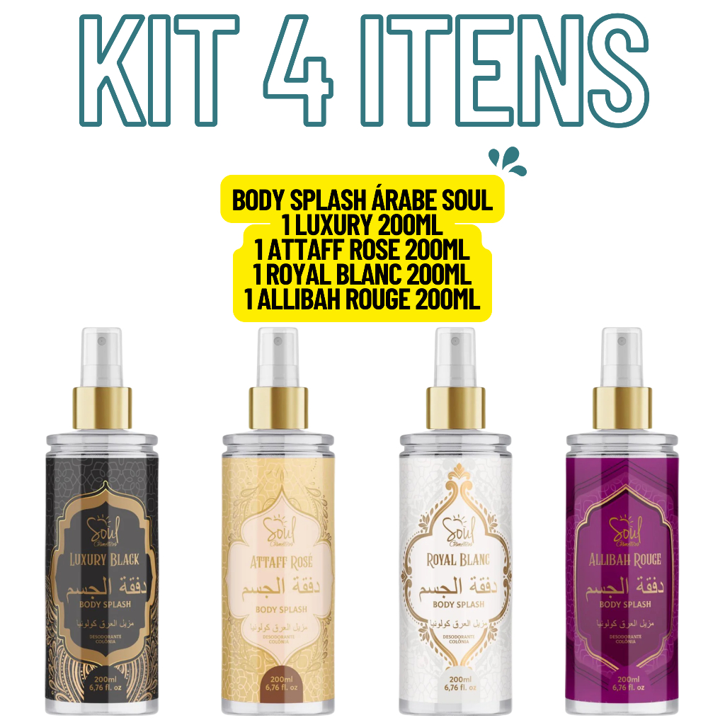 Kit 4 Body Splash Árabe Importado Luxury Attaff Rose Royal Blanc Allibah Rouge Perfumes