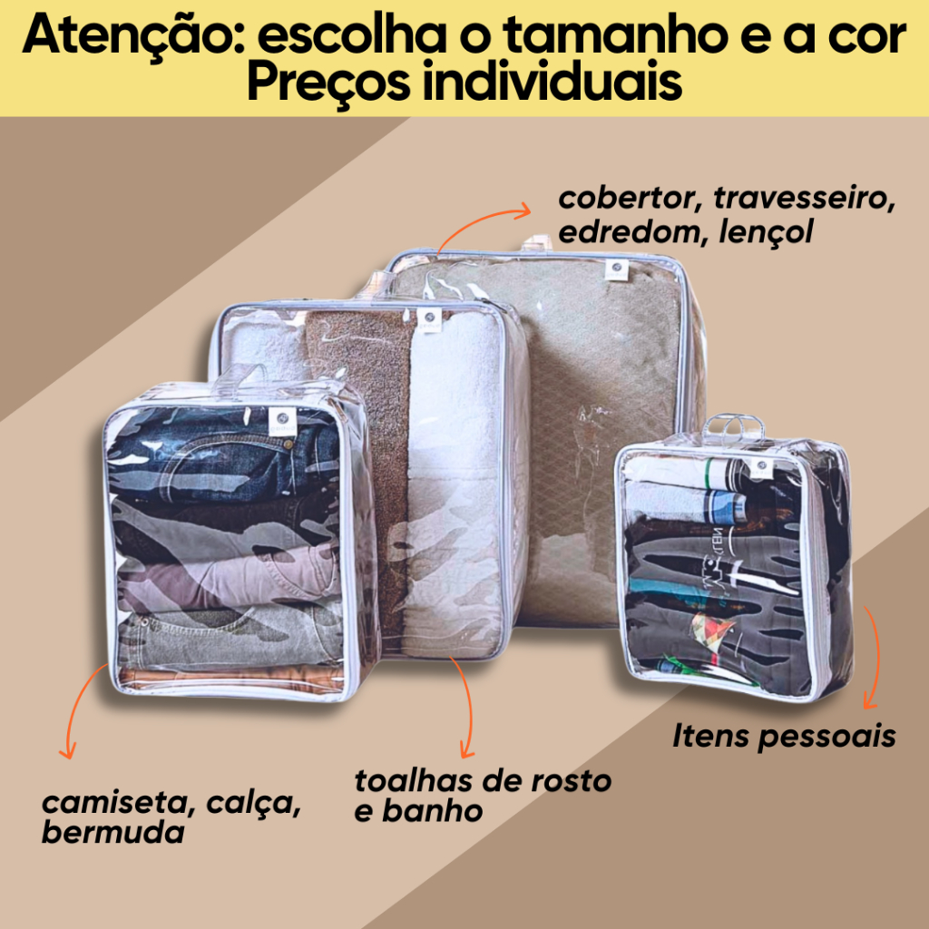 Organizador Necessaire Empilhável Guarda Roupas Armário Viagens Mala C/Alça (escolha o tamanho)