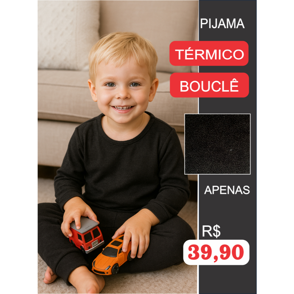 Pijama Infantil de Inverno Menino Térmico em Malha Bouclê 2 ao 12 - Conjunto Masculino
