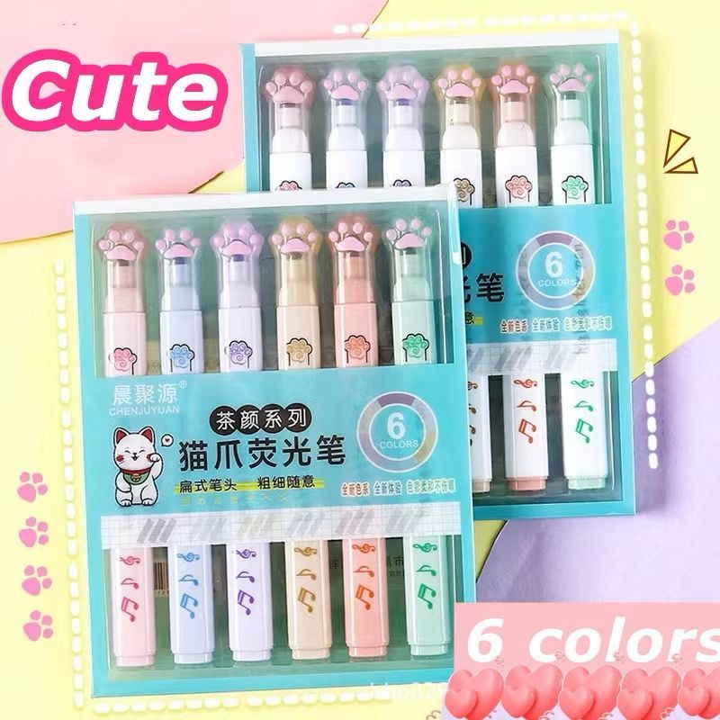 Marca Texto 6 cores Pastel Patinha de Gato ou Gatinho rosto com Musical Tinta de olhos protector em Oferta na Shopee