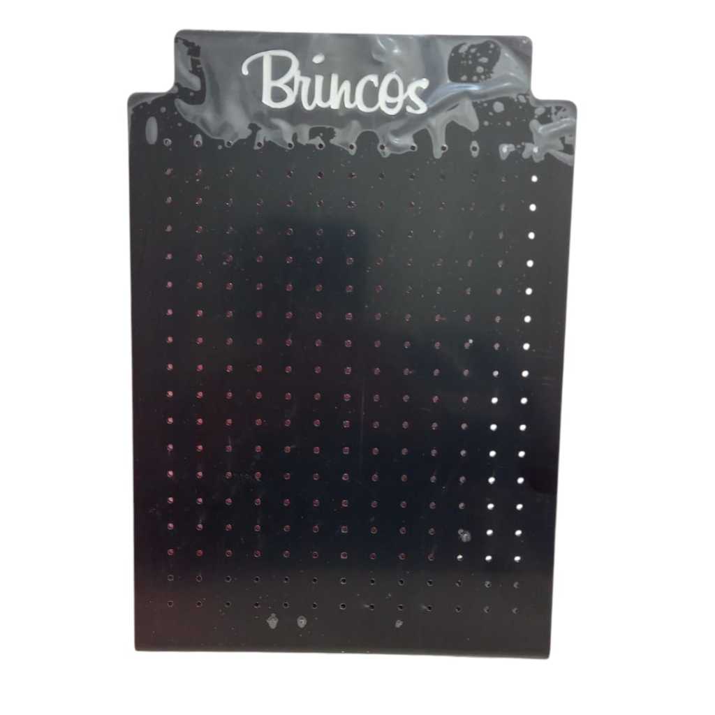 Expositor de Brincos Preto ou Branco em Acrílico (234 FUROS) Com escrita Brincos (Espelhado) em Cores.