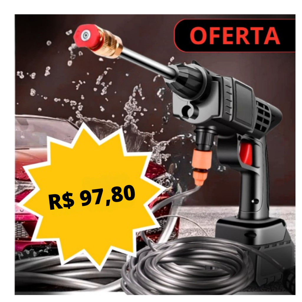 Lavadora de Alta Pressão Sem Fio Portátil Recarregável Carros e Jardins Pistola Lavajato R...