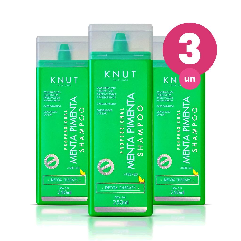 Kit 3 Shampoo Knut Menta Pimenta 250ml