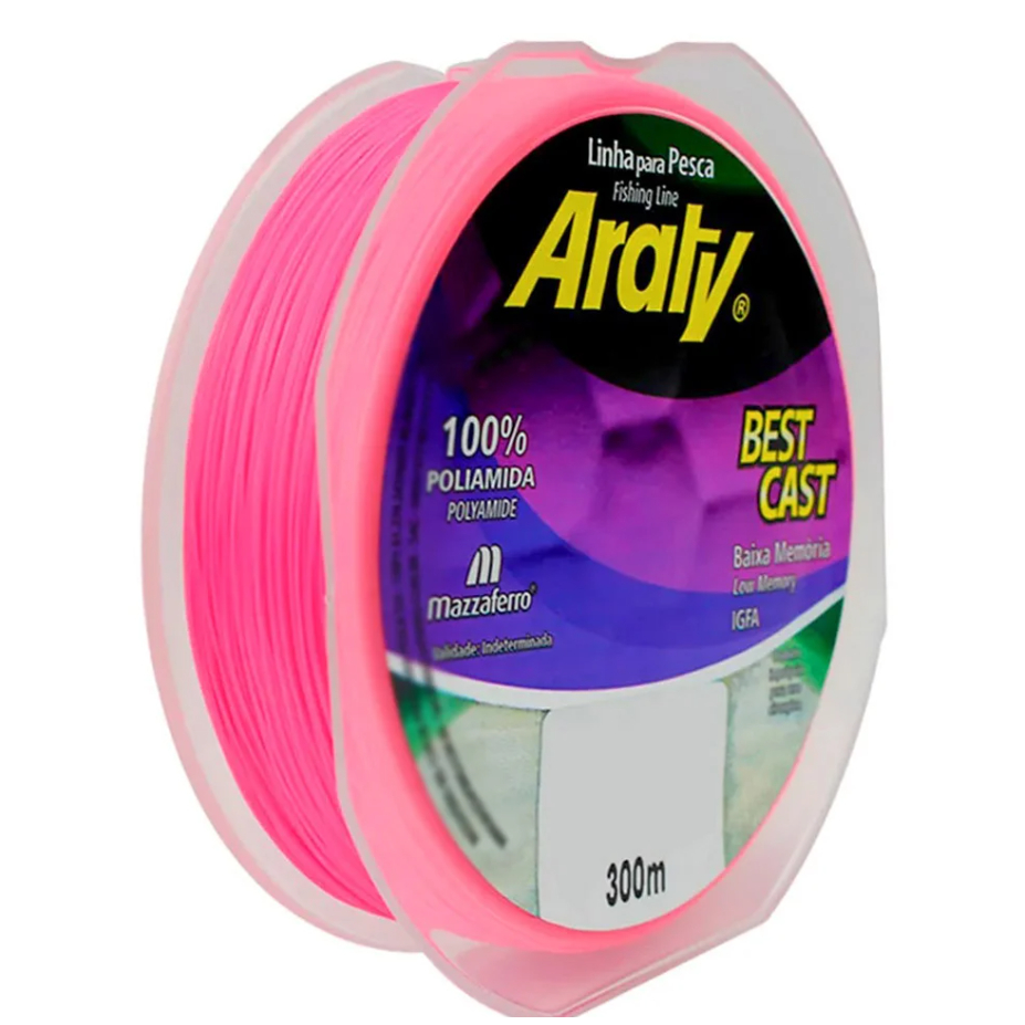 Linha De Pesca Araty Monofilamento Best Cast Baixa Memoria 300Mts Rosa