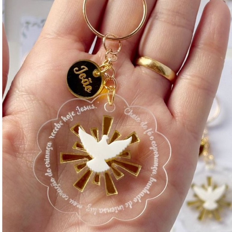 CHAVEIRO LEMBRANCINHA BATIZADO/EUCARISTIA/CRISMA - CHAVEIRO DE ACRÍLICO COM TAG PERSONALIZADA. em Oferta na Shopee