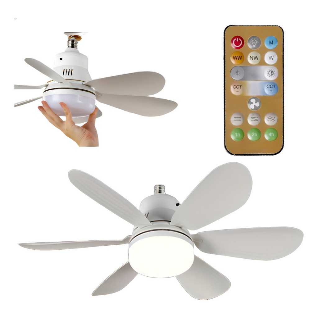 Lâmpada Ventilador De Teto Luminária Super Led Com Controle Remoto 6 Pás Silencioso Bivolt 110v/220v Linha Premium