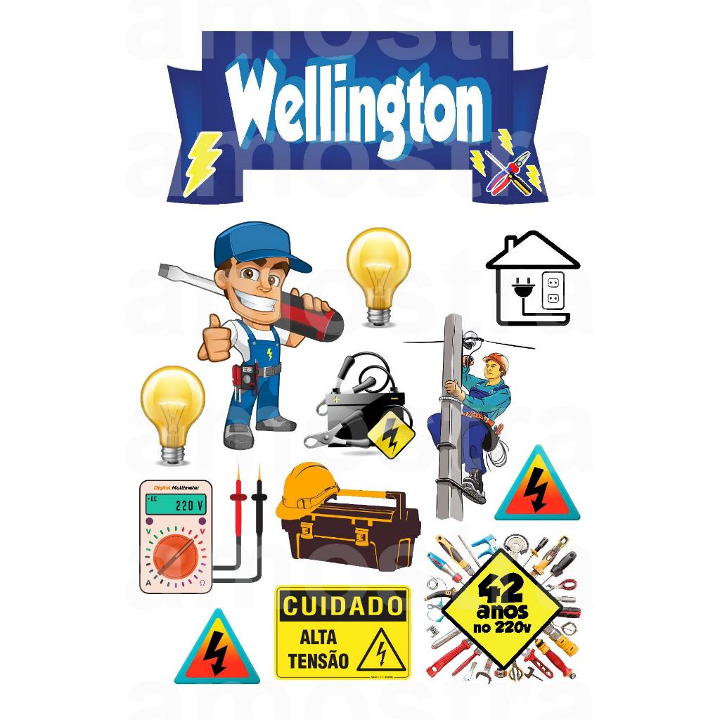 Topo de bolo Eletricista, personalizado com nome e idade festa em casa, só um bolinho. em Oferta na Shopee