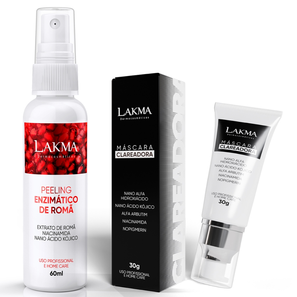 Lakma Kit Clareador: Peeling Enzimático de Romã 60ml + Máscara Clareadora 30g Profissional Home Care