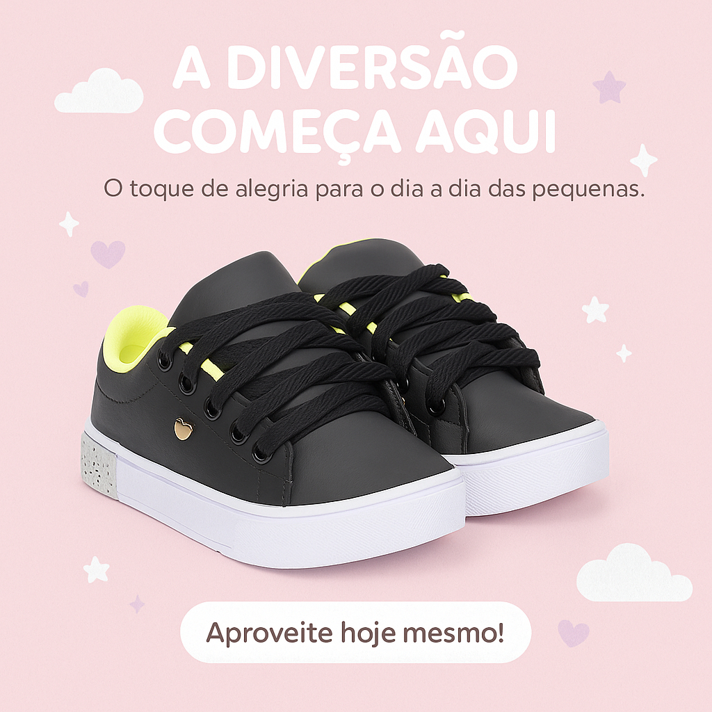 Tênis Infantil Feminino Menina Colegial Escolar Furta-Cor Coração Leve Macio Confortável em Oferta na Shopee