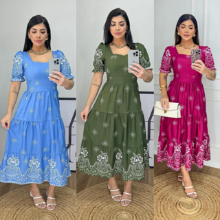 Vestido feminino elegante MIDI  luxo estampado  lastex nas costas moda   cristiana em Oferta na Shopee