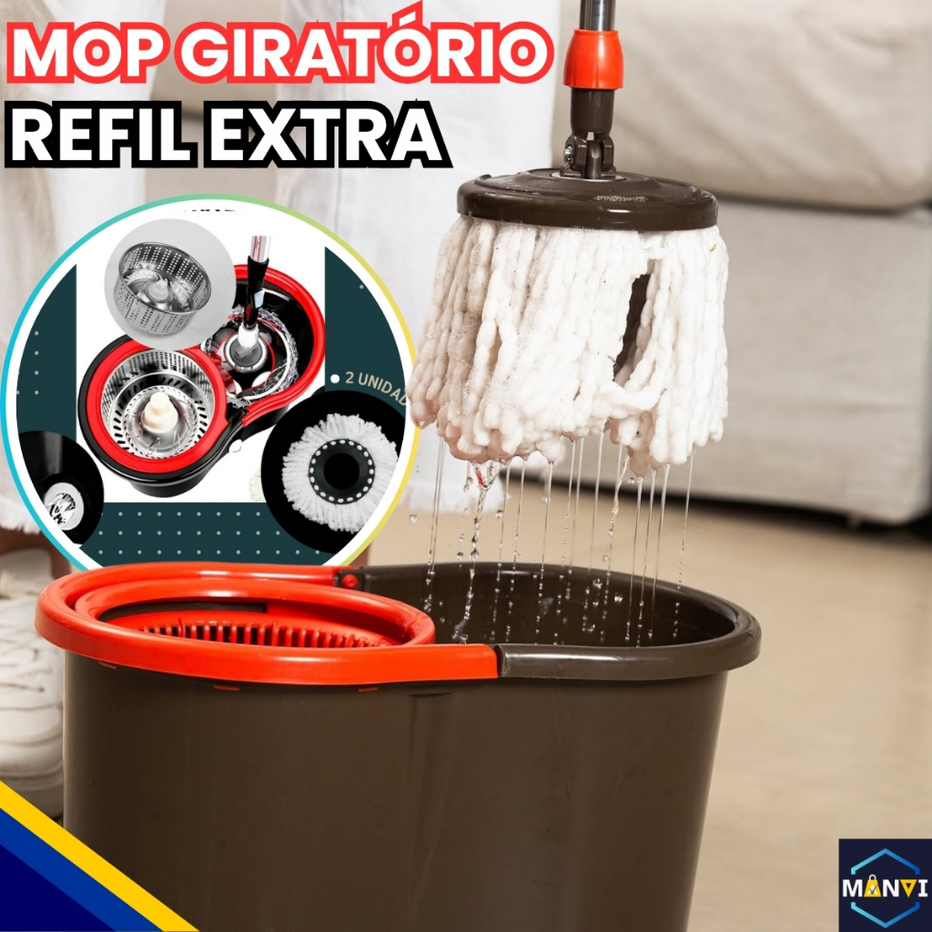 Mop Balde Cesto Centrífuga Giratório 360 Cabo 140cm Inox Refil Microfibra 13 Litros Esfregão Rodo