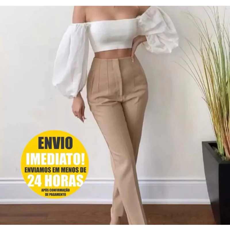 Calça Alfaiataria Feminina Social Cintura Alta Moda Feminina Casual Elegante Alfaiataria Premium ZR