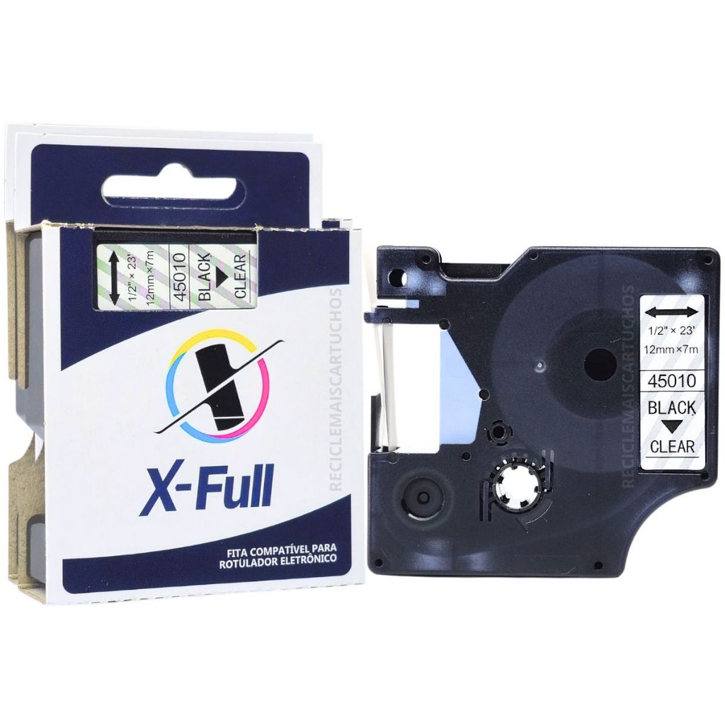 Fita Compatível 45010 12mm 7m Preto No Transparente Dymo D1 Label Manager 100 120P 150 160 200 210D 220P 260P 280 300