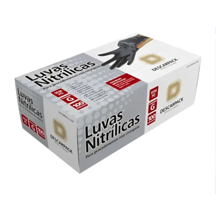 Luva Nitrílica Preta Sem Amido Tam G Descarpack Caixa em Oferta na Shopee
