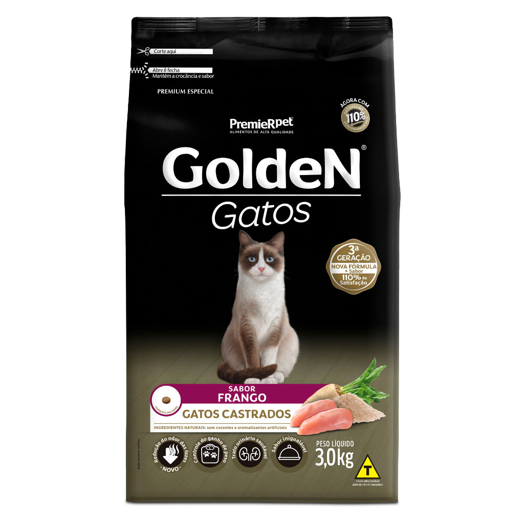 Ração Golden Fórmula Gatos Castrados Frango 3kg em Oferta na Shopee