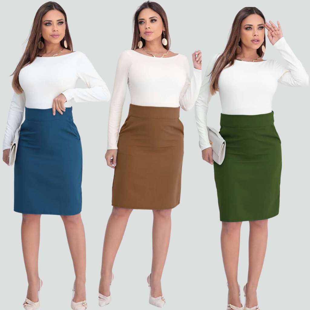 Saia Secretária Executiva Moderna Alfaitaria com Bolso e Ziper em Oferta na Shopee