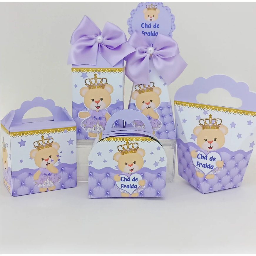 Kit Festa Ursinha Princesa Lilas - Festa -Lembrancinha-chá de bebe