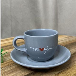 Jogo C/12 peças Xícaras c/pires Café  Porcelana 90ml  Cinza em Oferta na Shopee