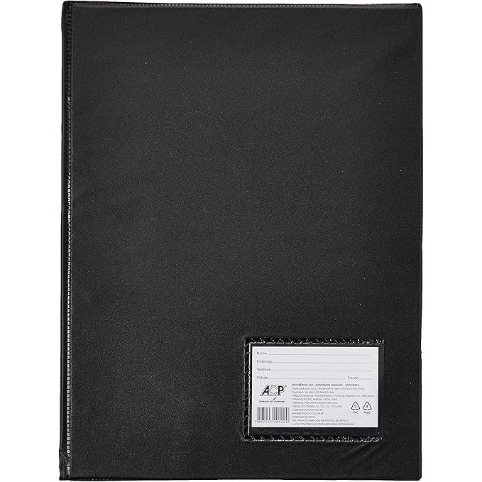 Pasta Catalogo com 50 Plasticos Finos Preta em PVC