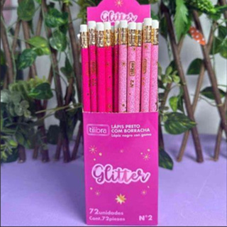 10 lápis de escrever rosa glitter com borracha Tilibra kit em Oferta na Shopee
