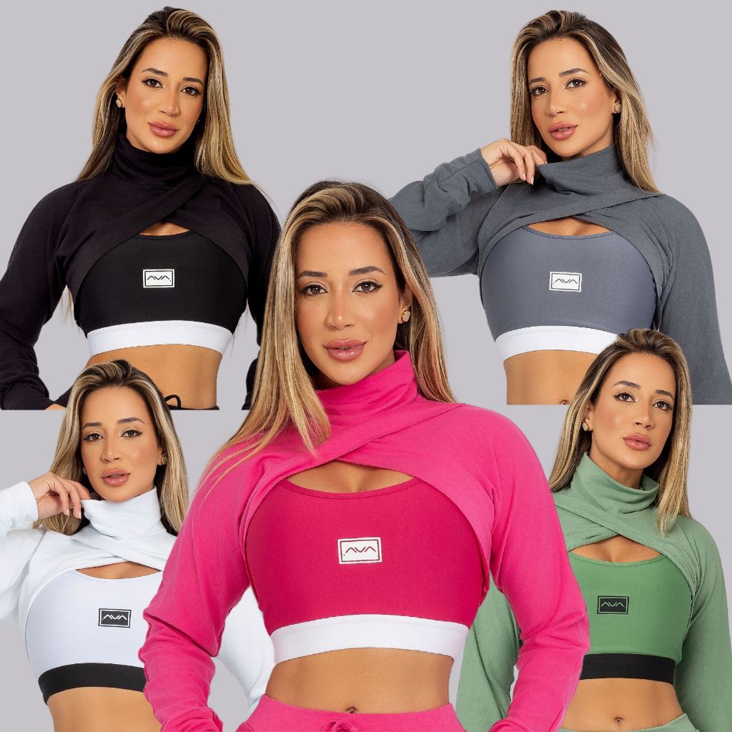 Cropped Moletinho Feminino Moletom Inverno Comfy Manga Longa AVA Fitness em Oferta na Shopee