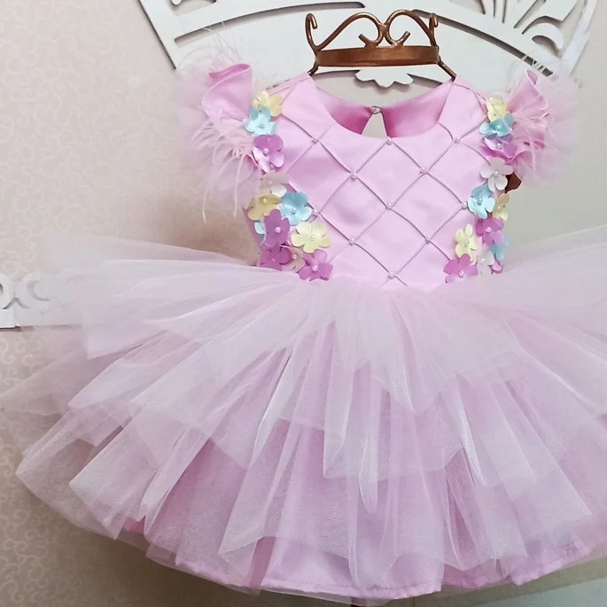Romper Jardim Encantado Friso Florido Princesa Luxo + Véu de armação - Tamanhos 1,2,3 anos