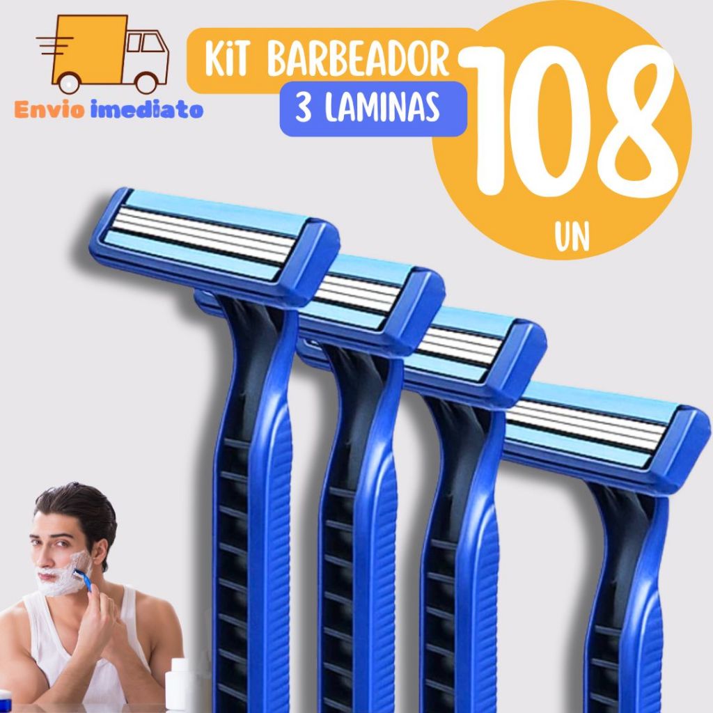Prestobarba Aparelho de Barbear 3 Lâminas Com Fita Lubrificante Kit Com 108 Barbeador Descartável