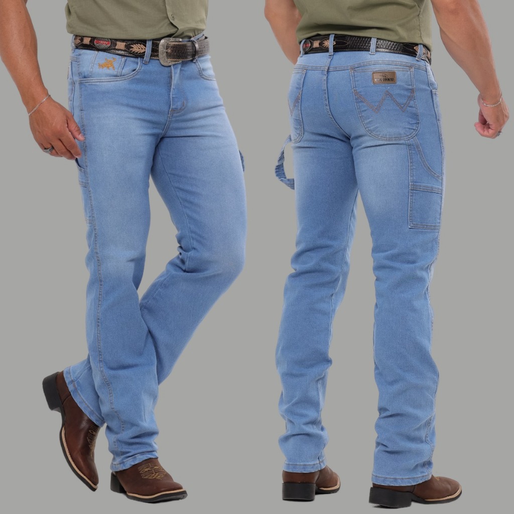Calça MASCULINA CARPINTEIRO Texana Country Rodeio Montaria Jeans Grosso Elastano Lycra