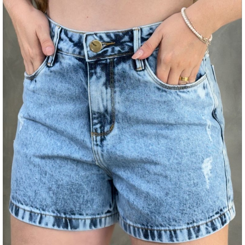 Short jeans Feminino Cintura Alta BLOGUEIRA 100% Algodão Confortável em Oferta na Shopee