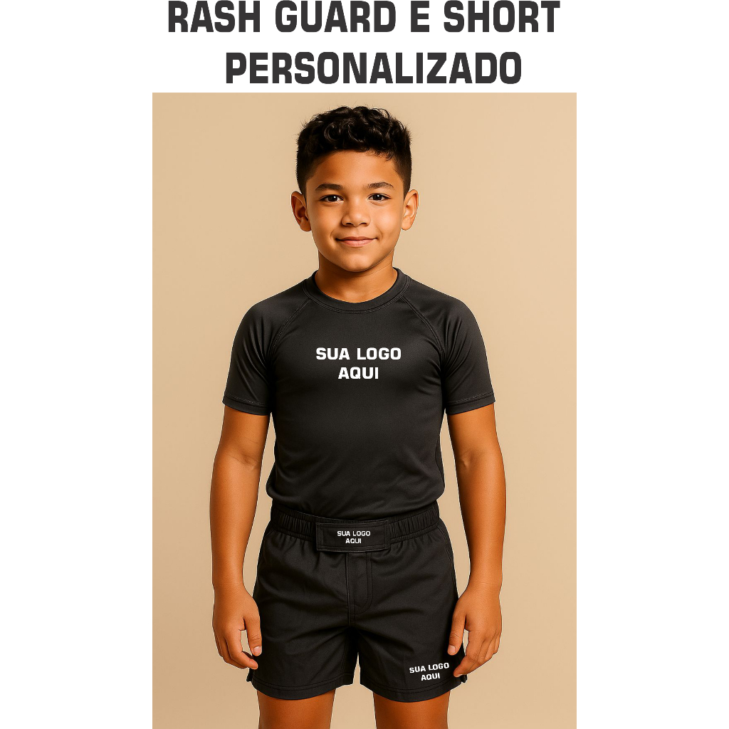 CAMISA RASH GUARD , SHORT LUTA - INFANTIL PERSONALIZADO em Oferta na Shopee