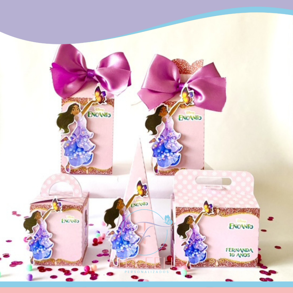 SEMI-MONTADO Kit Festa 50 Lembrancinhas Personalizada Bela Encanto - Caixinhas Personalizadas - Papelaria Personalizada