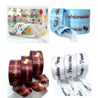 Fita de Cetim Feliz Aniversário 25mm/N5 Peça com 10 metros em Oferta na Shopee
