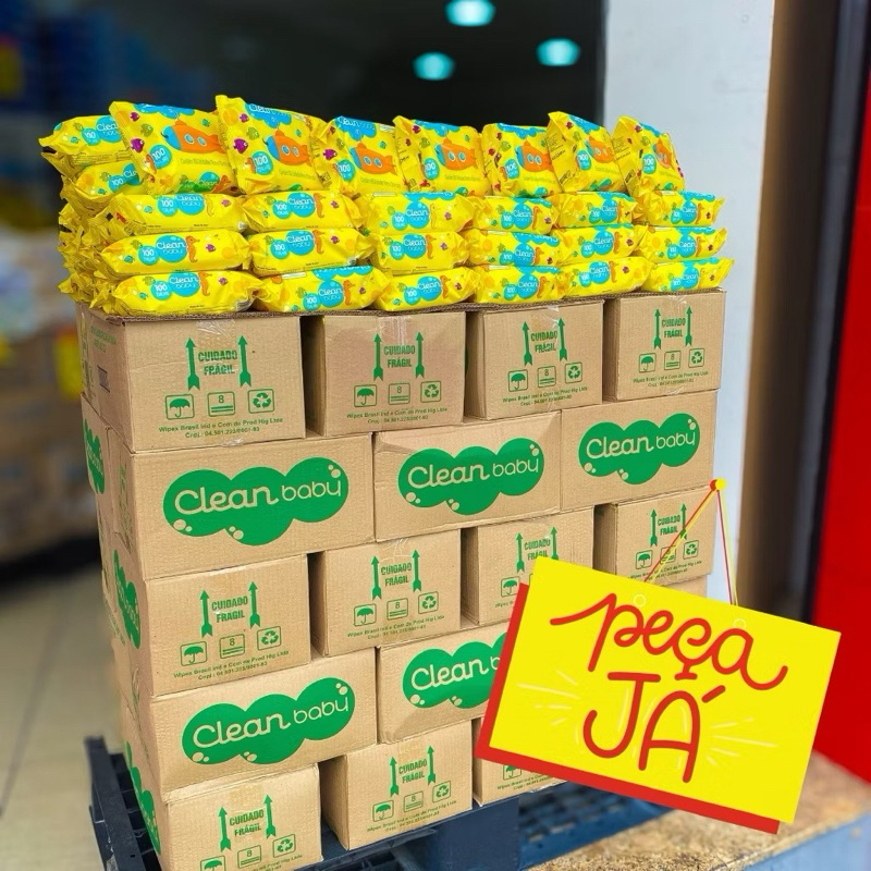 Caixa 12 Pacotes Toalhas Umedecidas Clean Baby com 100  unidades cada em Oferta na Shopee