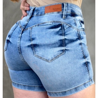 Short Jeans Feminino com Lycra  Bermuda Meia Coxa Empina Bumbum Azul Claro em Oferta na Shopee