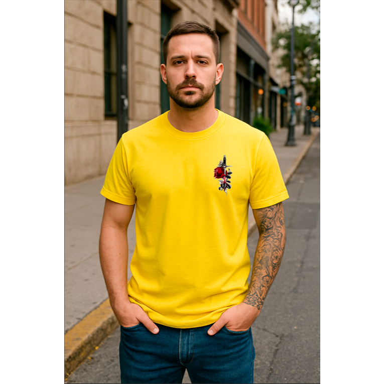 Camiseta Amarela Básica com Estampa Diversa 100% Algodão,Confortável-Envio Imediato